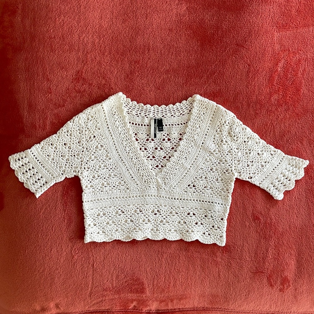 Topshop Off-White Knit Crop Top Size 0-2